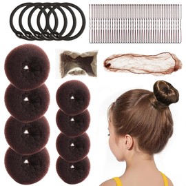 EDLMKM 73Pcs Hair Bun Net Set for Women, with 40 U Shaped Pins, 20 Invisible Ballet Hair Nets, 8 Hair Doughnut, 5 Elastic Hair Bands, for Women Girls Hair Accessories (Coffee)