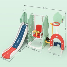 Ronipic 7 In 1Toddler Slide and Swing Set, Indoor and Outdoor Kid Slide for Toddlers Age 1-3, Large Playground With Slide, Basketball, Soccer, Golf, Ring Toss, Climbing, Swing, Kid Birthday Gift,Green