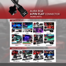 OPT7 Aura 2 PCS 5ft Extension Wires with 4 Pin RGB Flat Connector for Motorcycle, Cruiser, Sportsbike, Golf Cart, ATV, UTV, Snowmobile, Boat, Interior Car Lights