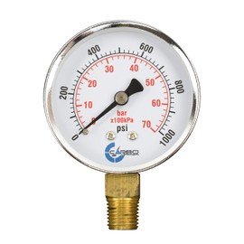 CARBO Instruments Medidor de presión de 2-1/2 pulgadas, caja de acero chapado en cromo, seco, 0-1000 psi/kPa, montaje inferior NPT de 1/4 pulgadas