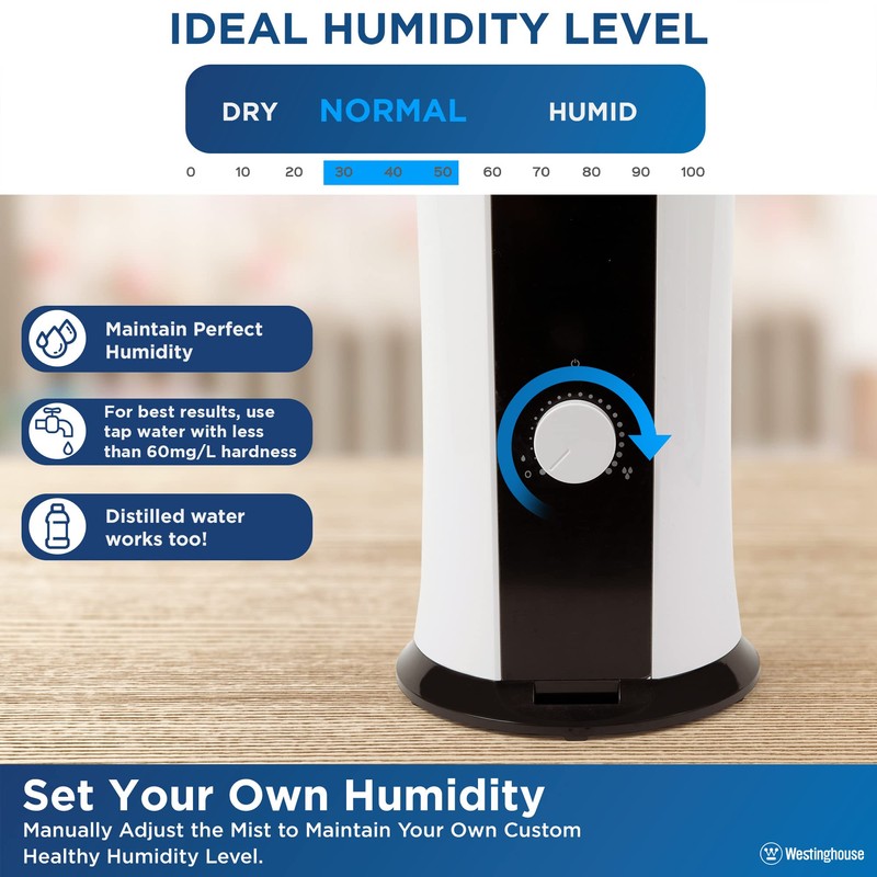 Westinghouse 28-inch Cool Mist Ultrasonic Tower Humidifier, 6L Top Fill