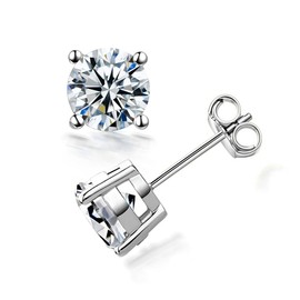 JIANGXIN Moissanite Earrings with Certificate of Authenticity for Both Ears, 925 Silver, S925, Stud Earrings, A Miraculous Gemstone Said to Shine 2.5 Times More Than Diamonds, April, Birthstone,