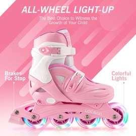 LOCAVUN Inline Skates for Girls and Kids, Roller Skates Blades with 4 Size Adjustable Light up Wheels for Kids Girls Beginner Indoor Outdoor Sports Games
