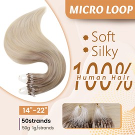 RUNATURE Micro Ring Real Hair Extensions 45 cm Blonde Balayage Natural Micro Loop Extensions Real Hair 50 Strands 50 g 1 g Hair Extensions Real Hair Micro Ring Balayage Ombre Blonde #18/22/60