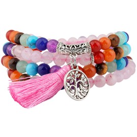 Mookaitedecor Gemstone Elastic Bracelet with 108 Beads Buddhist Tibetan Prayer Beads Buddha Mala Chain for Crystal Reiki Chakra & Healing, NA