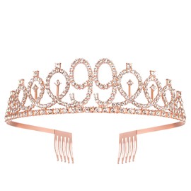 Szhuiher 99th Birthday Sash and Tiara for Woman, Rose Gold Birthday Sash Crown 99, One size, Alloy, Cinnabar