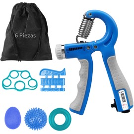 6 en 1 Ejercitador de Mano y Dedos, Contable Hand Grip para Entebrazo con 1 Pelota de Ejercicio, 1 Anillo de Compresión, Fortalecedor de Agarre Ajustable de 10KG a 60KG para Entrenamiento de Fuerza