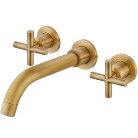 Airuida Bathroom Wall Mount Faucet Dual Handle with 3 Hole Lavatory Faucet Rough-in Valve Wall Mount Tub Filler Matte Black