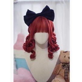 TTYAO REII Full Wig Roman Curl Vertical Roll Women's Lolita Maid Retro Fashion Heat Resistant Curly Hair Seminar Long Bangs Small Face Natural Wig Net (Red)