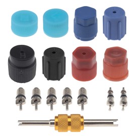 YINETTECH 16 Pcs Universal Air Conditioning Cap Valve Cores Seal Set Include Valve Core A/C System Cap Remover Tool Fit For Most Car Model