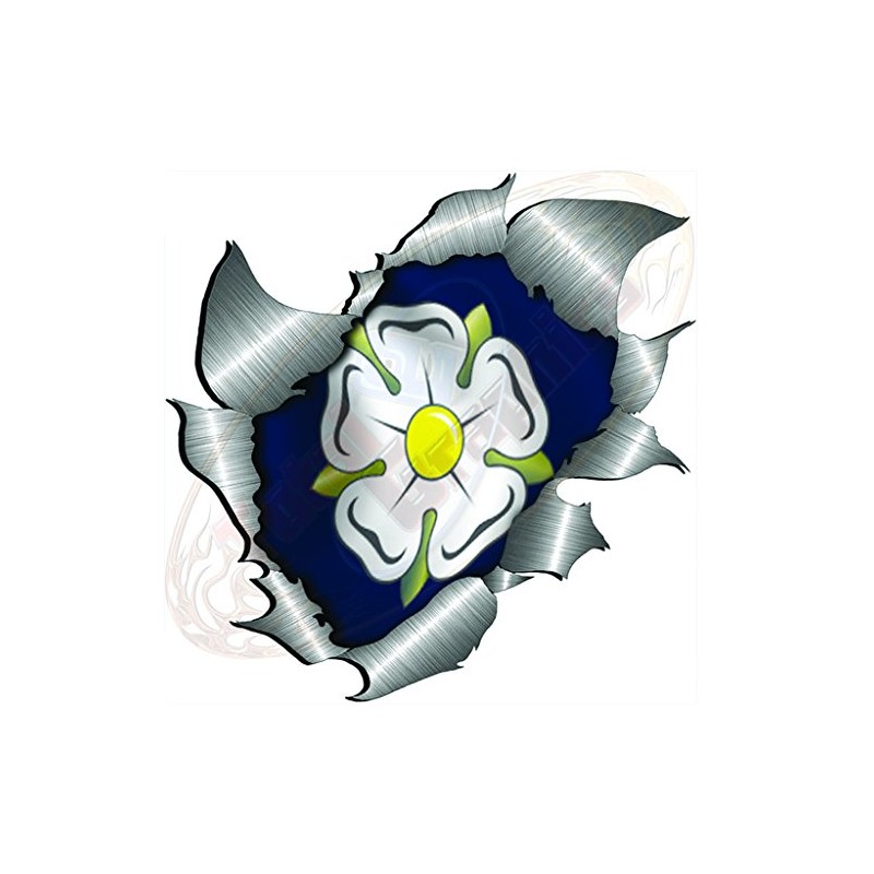 medium size Yorkshire Rose Flag Metal Rip Open Sticker