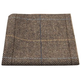 King & Priory Luxury Walnut Brown Herringbone Check Pocket Square, Handkerchief, Tweed