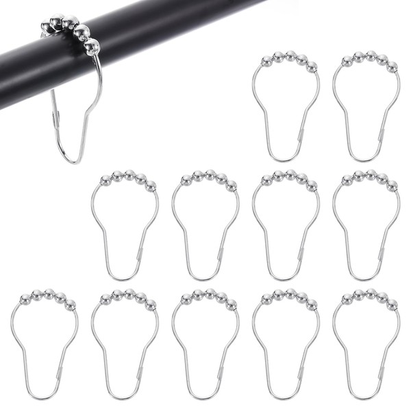 sourcing map 12Pcs Shower Curtain Hooks, Metal Roller Balls Glide