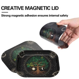 Small Metal Tray with Magnetic Lid, Decorative Tray, Ideal Storage for Home or Travel,Black,7 x 5.5 Inches