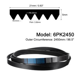 sourcing map 6K965/6PK2450 Serpentine Belt 6 Ribs 2450mm Length x 21mm Width x 5mm Height, EPDM Poly V Belt, Multi Wedge Micro V Belt for Vehicle