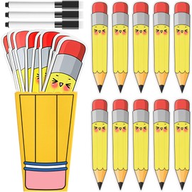 Ireer 34 Pcs Pencil Flip Name Sticks with Carton Dry Erase Teacher Student Grouping Tally Talking Flip Name Sticks with Dry Erase Markers for Educational and Learning Activities Classroom Supplies