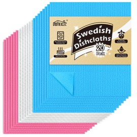 HOMEXCEL Swedish Dishcloths for Kitchen, 20 Pack Reusable Sponge Dish Cloth for Kitchen and Cleaning Counters, Super Absorbent Paper Towels (Blue/White/Pink)