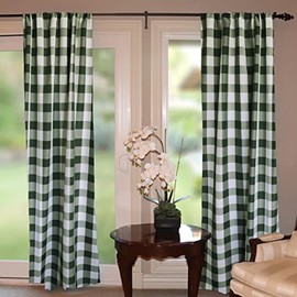 lovemyfabric Big Buffalo 2 Inch Checkered 100% Polyester Curtain Window Treatment/Decor Panel Country Style- Hunter Green and White (2, 56"X108")