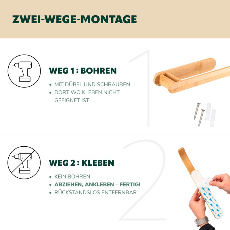 eluno Bamboo Wall Mounted Kitchen Roll Holder Natural Design Wall