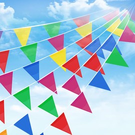 328ft/100M Bunting Banner, Reusable Nylon Fabric Pennant Bunting with 200pcs Triangle Festival Flags Kids Bunting for Home Garden Birthday Wedding Party Classroom Decoration Indoor & Outdoor Use