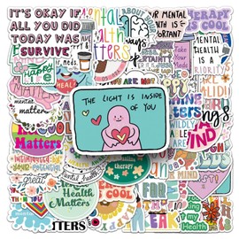 Pack of 100 Mental Health Stickers Car Laptop Phone Guitar Skateboard Motorcycle Bicycle Mental Health Stickers Set Vinyl Waterproof Aesthetic Stickers for Teenagers Children Adults