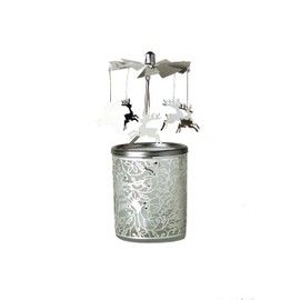 Kerzenfarm "Reindeer Rotary Carousel for Tealights, Metal and Glass, Silver, 16.5 cm High