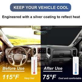 Windshield Sun Shade for 2019-2022 Chevy Silverado/GMC Sierra 1500, 2020-2023 Silverado/Sierra 2500HD 3500HD Fully Covered Foldable Front Window Shade, Blocks UV Rays and Heat