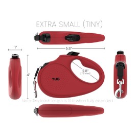 TUG Monochrome Tiny 360° Tangle-Free Retractable Dog Leash | Cat Leash | 10 ft Strong Nylon Tape (Tiny, Red)