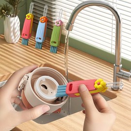 3 PCS Genérico Cepillo Limpieza Tapa Taza 3 en 1, Portátil Multifuncional Taza Portátil de Limpieza Multifuncional, para Grietas y Espacios Reducidos Entre Botellas