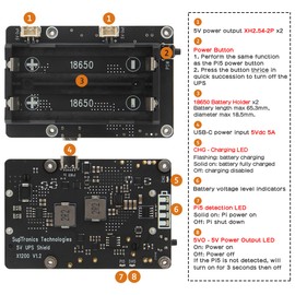 Geekworm X1200 5V UPS Shield for Raspberry Pi 5, with Max 5.1V 5A Output & Auto Power On & Safe Shutdown & Power Loss Detection Function