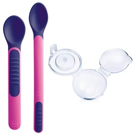 MAM Heat Sensitive Spoons & Cover, Cutlery that Change Colour with Heat, Pink, ZEDMM332F, Pink, 1 Unit (Confezione da 1)