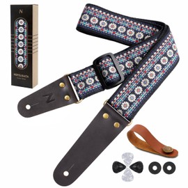 Nefelibata Guitar Strap,Vintage Guitar Straps with Head Cowhide Leather Ends for Bass,Electric,Acoustic Guitar,Come with Free Strap Button,2 Strap Locks and 4 Guitar Picks