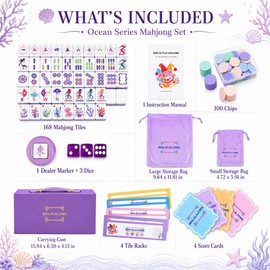 Purple Mahjong Tile Set, 168PCS Premium Melamine American Mahjong Game Sets Ocean Series 1.2” Mah Jongg Tiles with Portable Gift Box for Majong Players Girls’ Night & Weekly Clubs