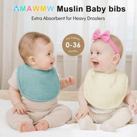 AMAWMW Muslin Baby Bibs for Unisex Boys Girls 6Pack Soft Baby Bandana Drool Bibs Adjustable Newborn Bib for Drooling & Teething