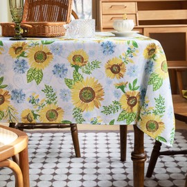 Joyfol Day Watercolor Sunflower Tablecloth,Yellow Floral Table Cloth for Square Tables,Spring Summer Waterproof Resistant Farmhouse Flower Table Cover Kitchen Dining Room(54 X 54 INCH)