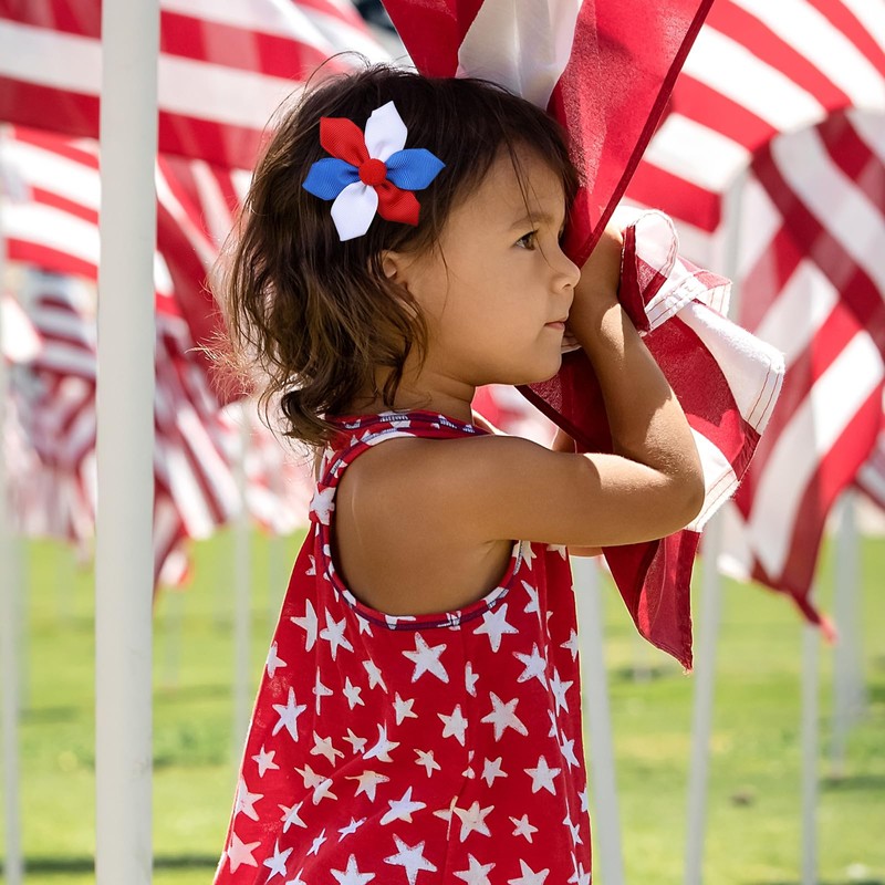 Independence Day Hair Bow Clips 3.15 Inch Patriotic Flower Hairpins
