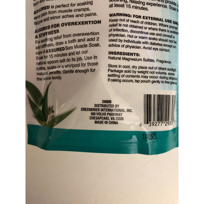 Assured Refresh Foot Soak Epsom Salt Spearmint & Menthol Scented