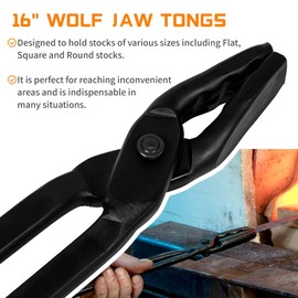 Bonbo Blacksmith Tool Set Includes Wolf Jaw Tongs Blacksmith Tongs and Blacksmiths' Hammer Metalworking Tool Striking Tool 0000811-1000 (16'')