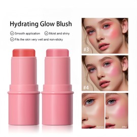 Melemando 5 Colors Cream Blush Stick, Natural Glow Finish Looking, Hydrating Blush Stick for Cheeks, Lips and Eyes, Long Lasting Moisturizer Highlights Stick(03)