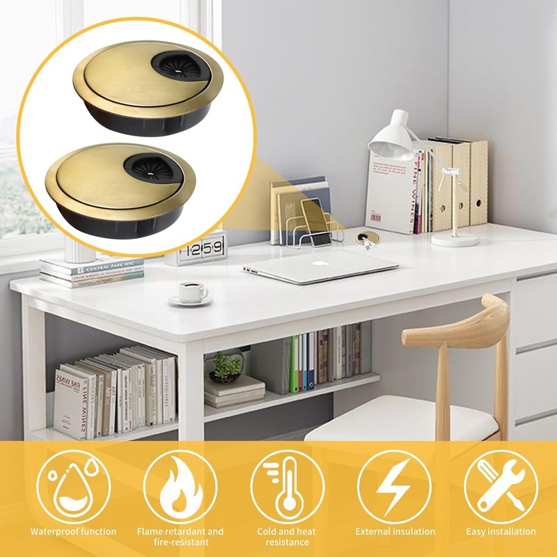 2 Pack 60mm Desk Cable Grommet Cover, One-Piece Molded Construction
