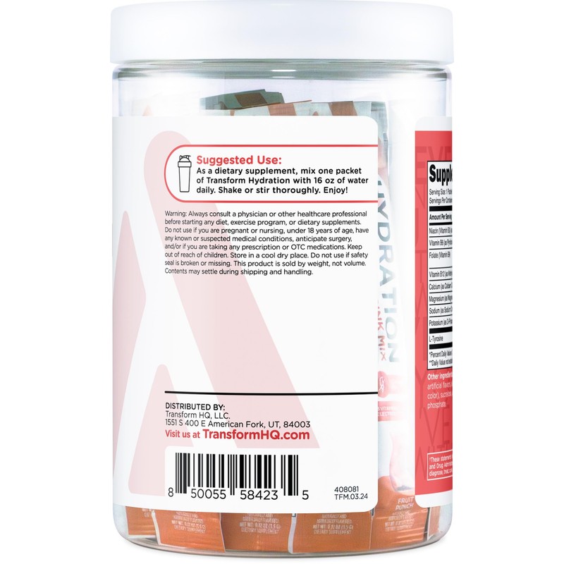 TransformHQ Hydration Drink Mix (21 Single-Serving Packets, Fruit Punch) -
