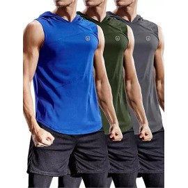 Neleus 3 Pack Men's Neleus Running Athletic Shirts Muscle Hood Blue Gray Green 3XL