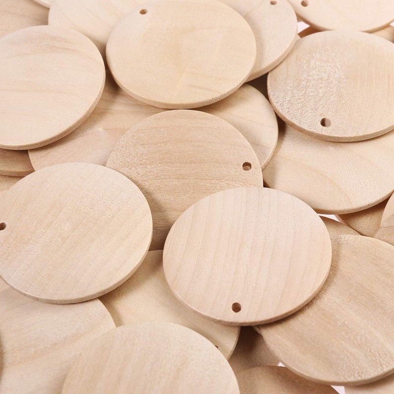 Pack of 50 Round Wooden Discs with Hole DIY Craft