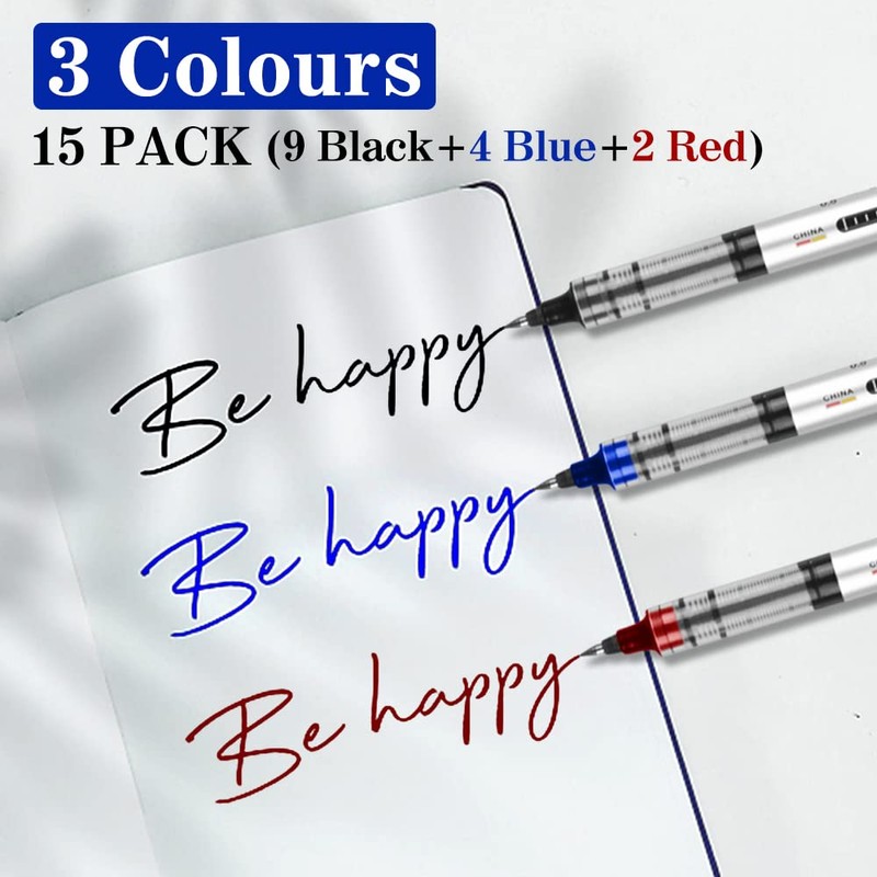 Rollerball Pens,15 Pack 0.5mm Gel Pens black,Quick-Drying Ink Rolling Ball
