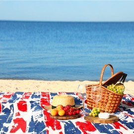 Tirrinia Extra Large Picnic Blanket, Waterproof Lightweight Portable Outdoor Mat for Family Camping, Travel, Park, Beach, Hiking, Stadium, Concerts 4th of July (US Patriotic Print, 70''X80'')