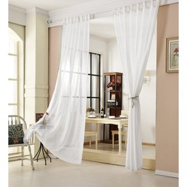 Woltu® #632, Transparent Curtain With Tabs, Linen Look, Eyelet Curtain, Curtain For Living Room, Children's Room, Bedroom., White, 140x245 cm
