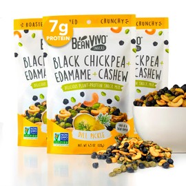 BeanVIVO Healthy Snacks for Adults & Kids with 7g Protein & 4g Fiber per Serving with Dried Edamame, Roasted Cashew and Chickpeas - Vegan & Gluten Free - Keto Friendly & Non-GMO - 3-Pack (4.5 oz Each Pouch)