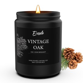 Vintage Oak Scented Candle, 7 oz Black Jar Autumn Candles, Natural Essential Oil Scent,50 Hours Long Burning Soy Candles for Home Scented。Suitable Gift: Birthday Men's Gift, Father's Day Gifts