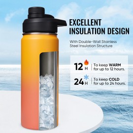 Fijinhom 18oz Insulated Water Bottle with Handle, Stainless Steel Water Bottles with Wide Mouth, Double Wall Vacuum Sports Water Bottle, BPA Free, Keep Cold and Hot, Yellow&Orange