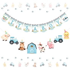 Farm Animal Baby Shower Decorations It’s a Boy Banner for Boys Farm Animal Themed Garland Baby Blue Photo Photograph Banner for Barnyard Party decoration